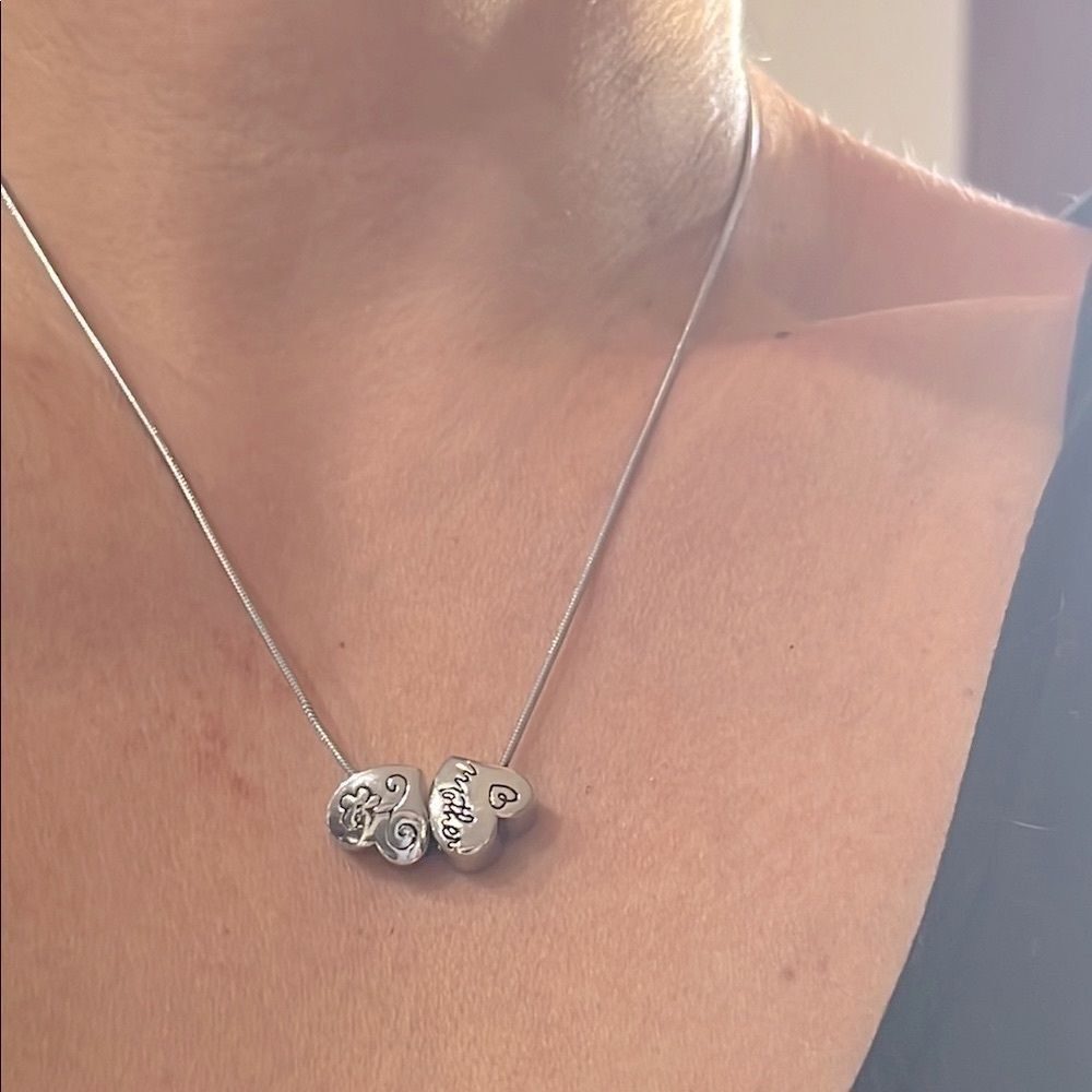 Mother and daughter Silver Heart and Swirl Pendant Necklace